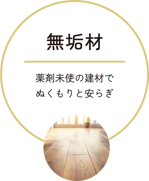 無垢材 薬剤未使の建材でぬくもりと安らぎ